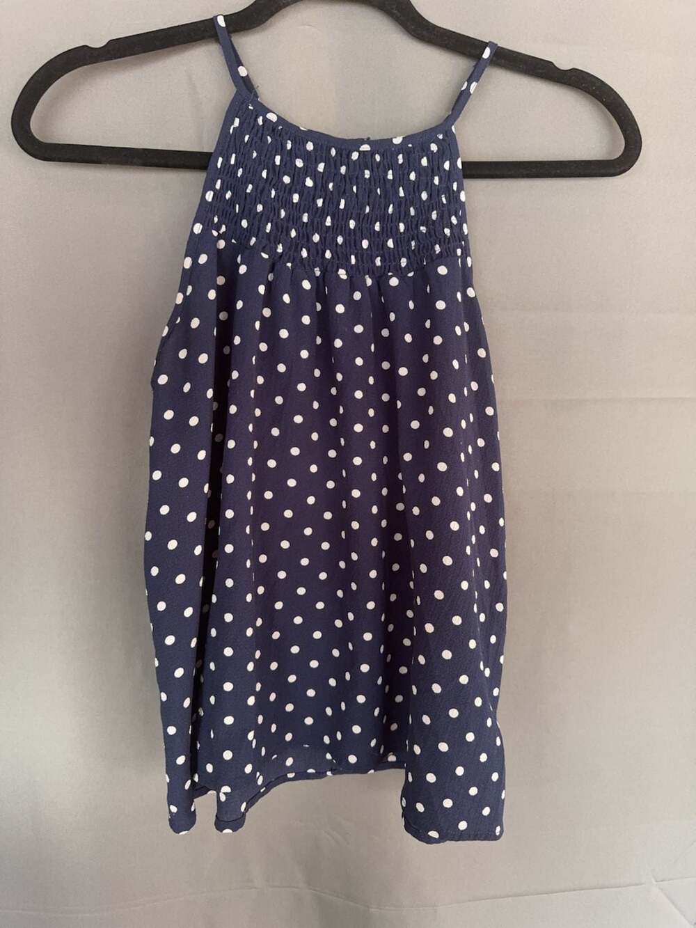 BE COOL Los Angeles Navy Polka Dot Smocked Halter Top Size S